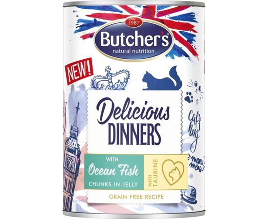 BUTCHER'S DELICIOUS DINNERS OCEAN FISH CHUNKS IN JELLY - WET CAT FOOD - 400 G