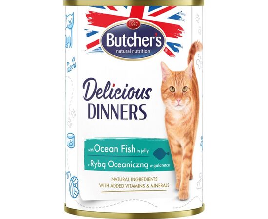 BUTCHER'S DELICIOUS DINNERS OCEAN FISH CHUNKS IN JELLY - WET CAT FOOD - 400 G