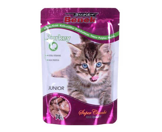 SUPER BENEK CERTECH SUPER BENEK JUNIOR SASZETKA DLA KOTA Z KAWAŁKAMI INDYKA W SOSIE 100G