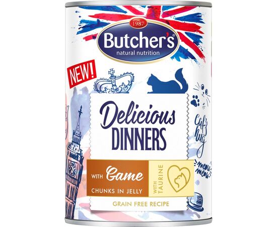 BUTCHER'S DELICIOUS DINNERS PIECES WITH VENISON IN JELLY - WET CAT FOOD - 400G