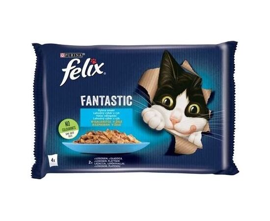 PURINA NESTLE FELIX FANTASTIC SALMON IN JELLY + PLAICE IN JELLY 4X85 G