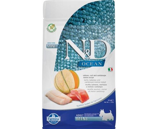 FARMINA N&D OCEAN DOG SALMON, COD, CANTALOUPE, MELON ADULT MINI - DRY DOG FOOD - 800 G
