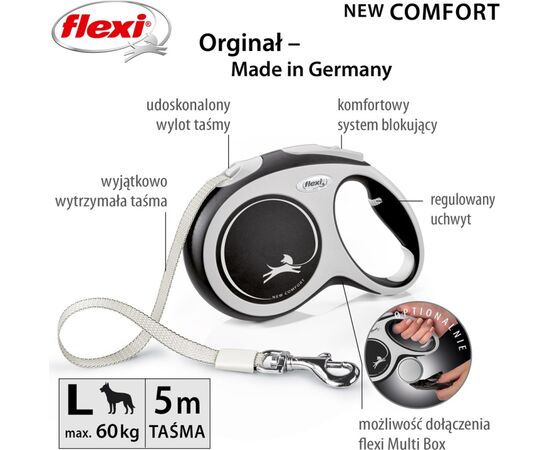 FLEXI NEW COMFORT 8 M BLACK, GREY DOG RETRACTABLE LEAD