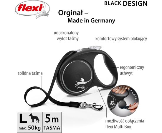 FLEXI BLACK DESIGN L 5 M DOG RETRACTABLE LEAD