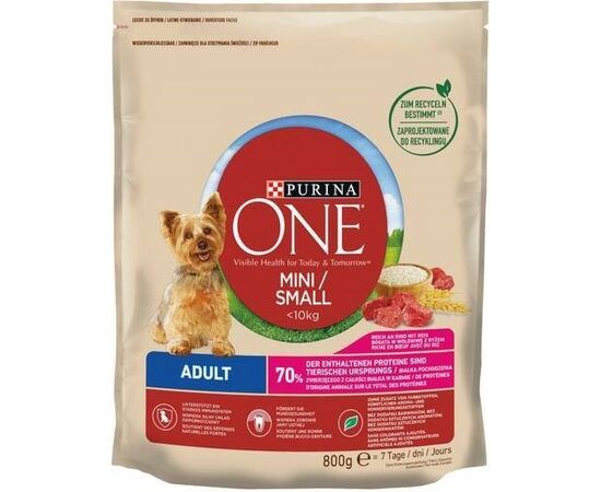 PURINA NESTLE PURINA ONE MINI ADULT BEEF, RICE - DRY DOG FOOD - 800 G