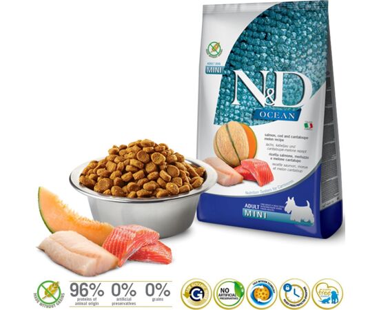 FARMINA N&D OCEAN DOG SALMON, COD, CANTALOUPE, MELON ADULT MINI - DRY DOG FOOD - 800 G