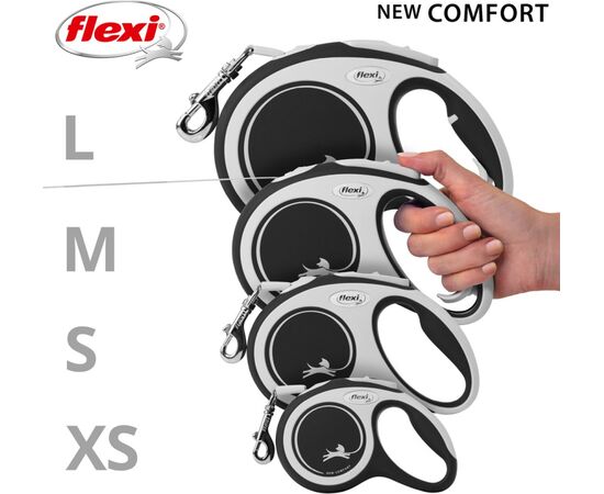 FLEXI NEW COMFORT 8 M BLACK, GREY DOG RETRACTABLE LEAD