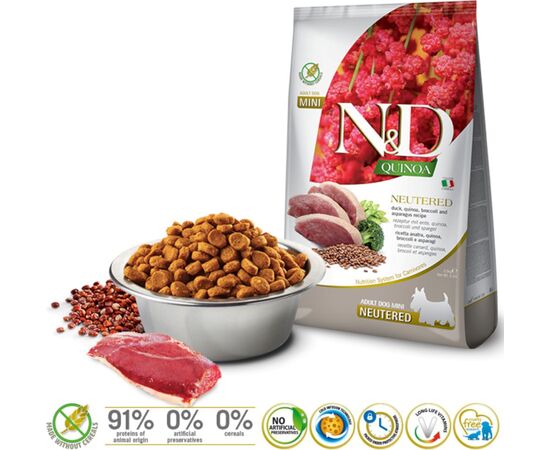 FARMINA N&D QUINOA DOG DUCK, BROCCOLI, ASPARAGUS NEUTERED ADULT MINI - DRY DOG FOOD - 2.5 KG