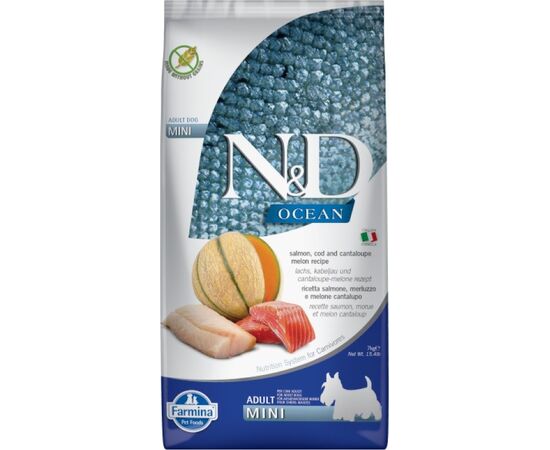 FARMINA N&D OCEAN DOG SALMON, COD, CANTALOUPE, MELON ADULT MINI - DRY DOG FOOD - 7 KG
