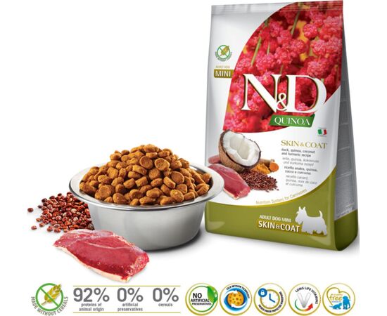 FARMINA N&D QUINOA DOG SKIN&COAT, DUCK, COCONUT ADULT MINI 800G