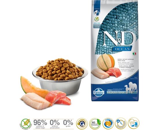 FARMINA N&D OCEAN DOG SALMON, COD, CANTALOUPE, MELON ADULT MEDIUM&MAXI - DRY DOG FOOD - 12 KG