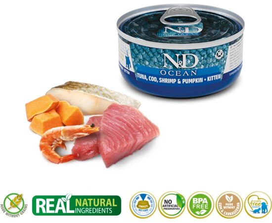 FARMINA N&D CAT OCEAN TUNA,COD,SHRIMP&PUMPKIN KITTEN 70G