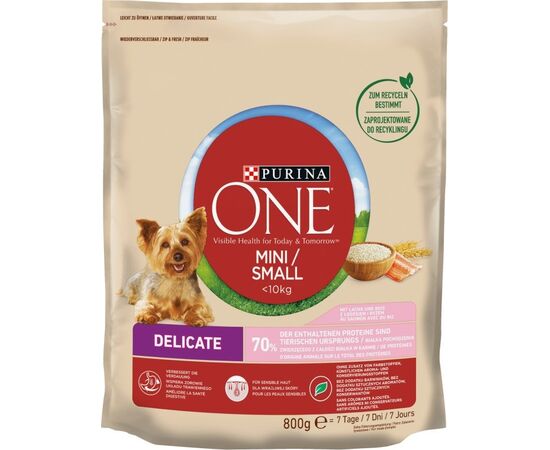 PURINA NESTLE PURINA ONE MINI DELICATE SALMON, RICE - DRY DOG FOOD - 800 G
