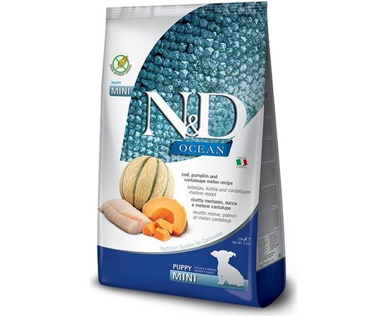 FARMINA N&D OCEAN DOG COD, PUMPKIN, CANTALOUPE MELON PUPPY MINI - DRY DOG FOOD - 2.5 KG