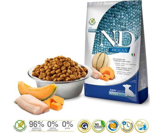 FARMINA N&D OCEAN DOG COD, PUMPKIN, CANTALOUPE MELON PUPPY MINI - DRY DOG FOOD - 2.5 KG