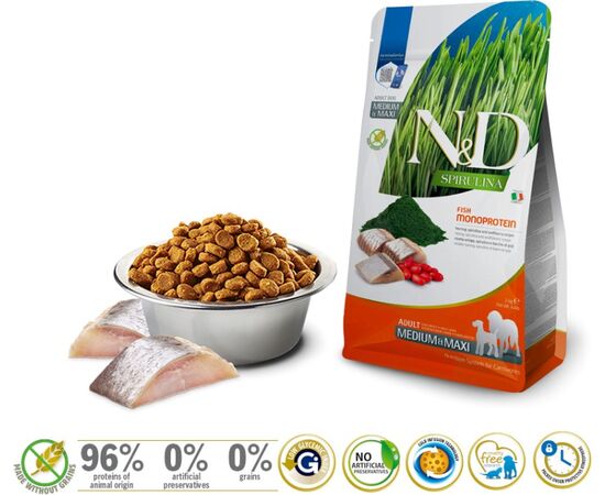 FARMINA N&D SPIRULINA HERRING ADULT MED/MAXI - DRY DOG FOOD - 7 KG