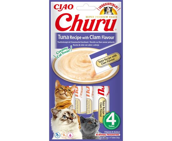 INABA CHURU TUNA WITH CLAM FLAVOUR - CAT TREATS - 4X14 G