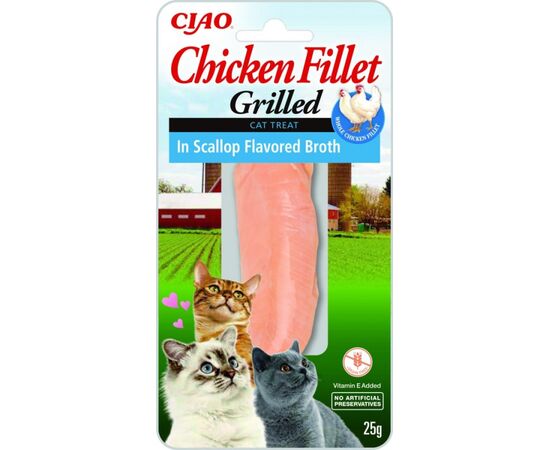 INABA GRILLED CHICKEN EXTRA TENDER FILLET IN SCALLOP FLAVORED BROTH - CAT TREATS - 25 G