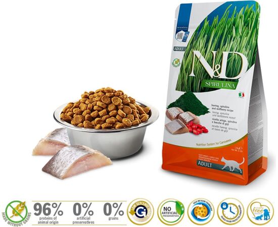 FARMINA N&D SPIRULINA HERRING - DRY CAT FOOD - 1.5 KG