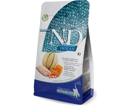 FARMINA N&D OCEAN CAT COD, SHRIMP, PUMPKIN AND CANTALOUPE MELON KITTEN - DRY CAT FOOD - 1.5 KG