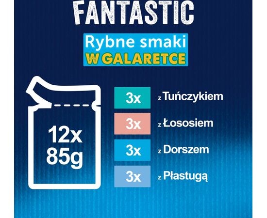 PURINA NESTLE FELIX FANTASTIC FISH FLAVORS IN JELLY WITH TUNA, SALMON, COD AND FLATFISH - (12X 85 G)