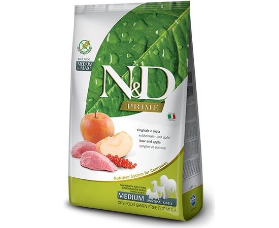 FARMINA N&D PRIME DOG WILD BOAR AND APPLE ADULT MEDIUM & MAXI  12 KG