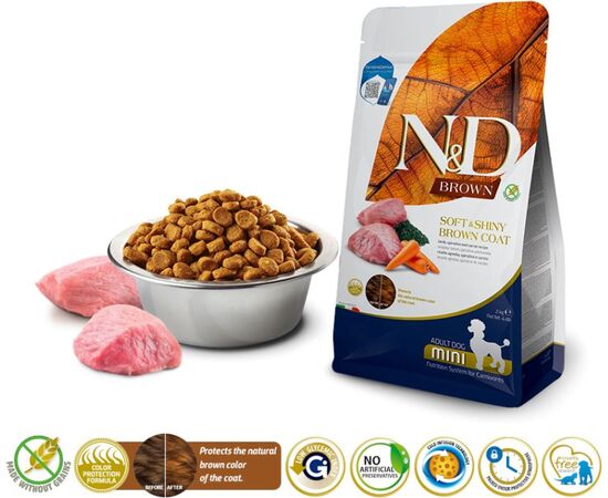 FARMINA N&D BROWN DOG LAMB, SPIRULINA&CARROT ADULT MINI - DRY DOG FOOD - 2 KG