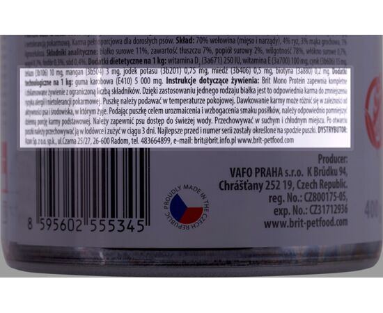 BRIT MONO PROTEIN BEEF & RICE - WET DOG FOOD - 400G