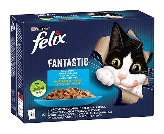 PURINA NESTLE FELIX FANTASTIC FISH FLAVORS IN JELLY WITH TUNA, SALMON, COD AND FLATFISH - (12X 85 G)