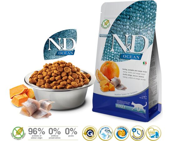 FARMINA PET FOOD HERRING, PUMPKIN & ORANGE ADULT CATS DRY FOOD 1.5 KG