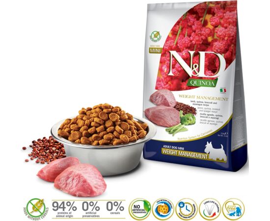 FARMINA N&D QUINOA DOG WEIGHT MANAGEMENT LAMB ADULT MINI - DRY DOG FOOD - 2.5 KG