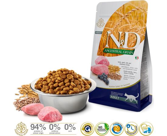 FARMINA N&D ANCESTRAL GRAIN CAT LAMB. SPELT. OATS AND BLUEBERRY ADULT  5KG