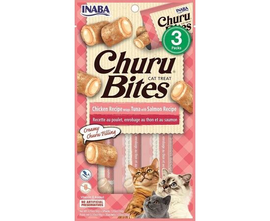 INABA CHURU BITES CHICKEN WITH TUNA AND SALMON - CAT TREATS - 3X10 G
