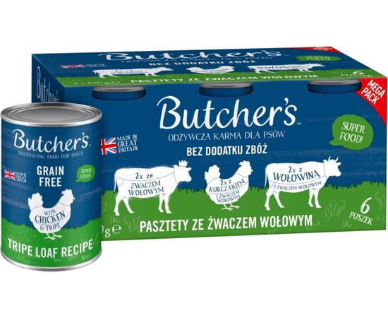 BUTCHER'S ORIGINAL MEGA PACK MIX TRIPE LOAF RECIPE - WET DOG FOOD - 6 X 400G