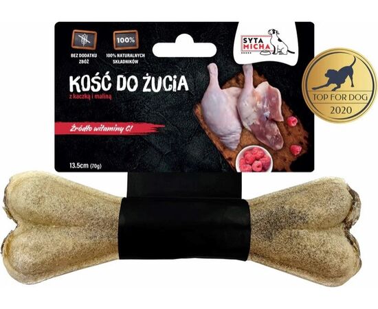 SYTA MICHA KOŚĆ DO ŻUCIA Z KACZKĄ I MALINAMI – PRZYSMAK DLA PSA - 13,5CM