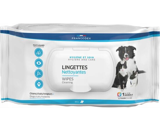 FRANCODEX CHUSTECZKI DO CZYSZCZENIA OCZU, USZU, ŁAP DLA  PSÓW, KOTÓW, GRYZONI 80 SZT.