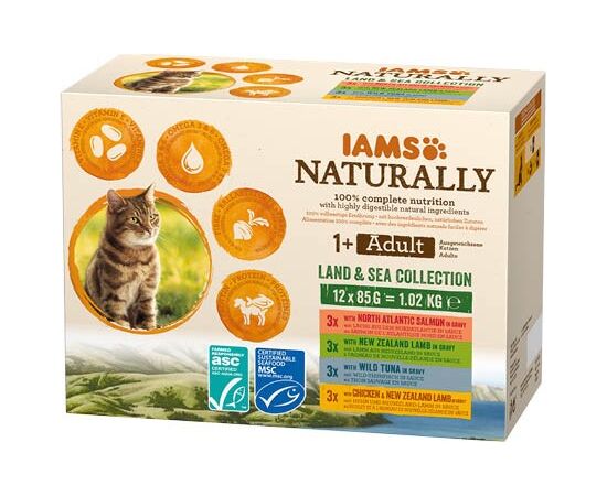 EUKANUBA IAMS NATURALLY ADULT LAND AND SEA COLLECTION - WET CAT FOOD - 12 X 85G