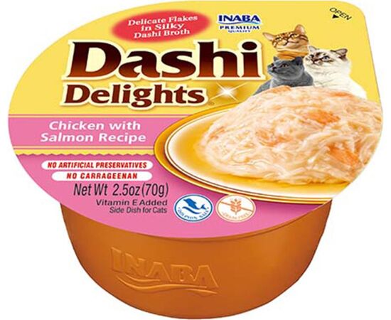INABA DASHI DELIGHTS CHICKEN WITH SALMON IN BROTH - CAT TREATS - 70G