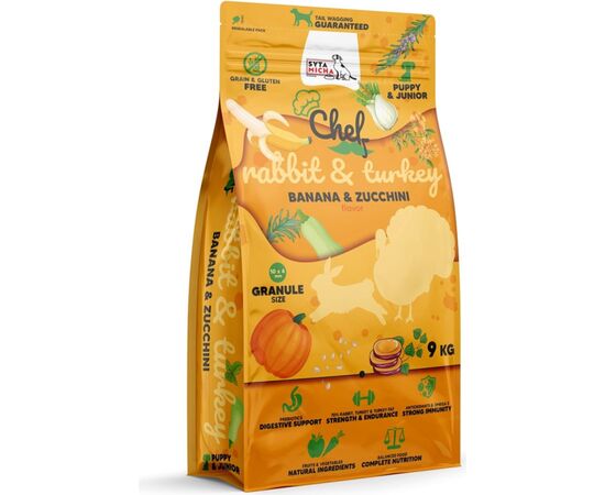 SYTA MICHA CHEF PUPPY RABBIT, TURKEY, BANANA AND ZUCCHINI - DRY DOG FOOD - 9KG