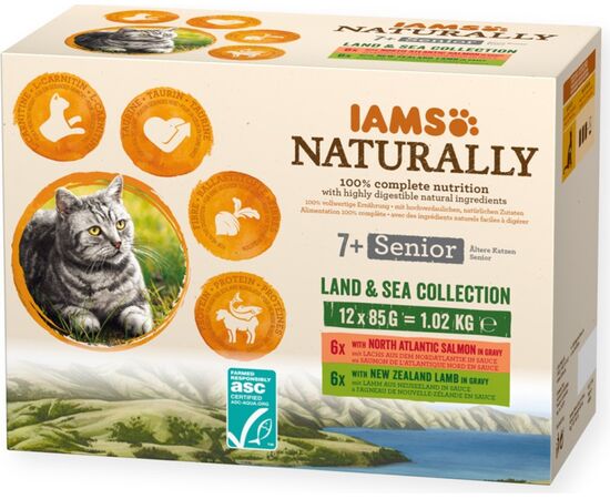 EUKANUBA IAMS NATURALLY SENIOR LAND & SEA COLLECTION - WET CAT FOOD - 12 X 85G