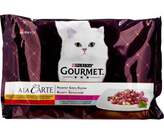 PURINA NESTLE GOURMET A LA CARTE CHICKEN, TROUT, BEEF, AND FISH - WET CAT FOOD - 4 X 85 G