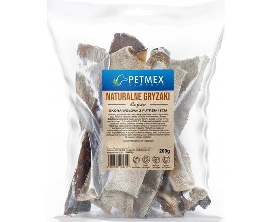PETMEX SKÓRA WOŁOWA Z FUTREM 15 CM - PRZYSMAK DLA PSA - 200G
