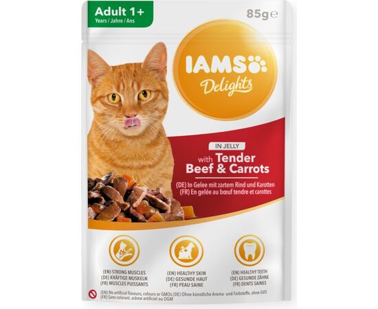 EUKANUBA IAMS DELIGHTS ADULT BEEF WITH CARROT IN JELLY- WET CAT FOOD - 85G