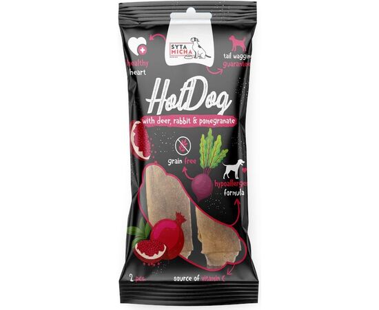 SYTA MICHA CHEWING HOT DOG RABBIT WITH POMEGRANATE IN DEER SKIN - DOG TREAT - 2 PCS.