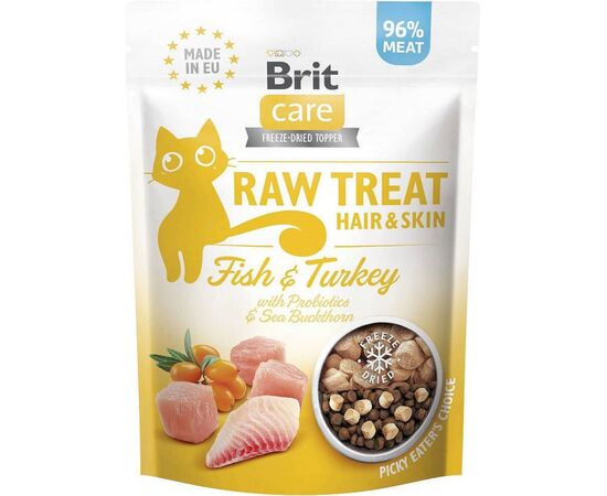 BRIT CARE RAW TREAT HAIR&SKIN FISH WITH TURKEY - CAT TREATS - 40G