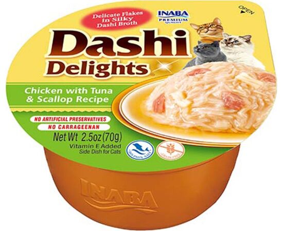INABA DASHI DELIGHTS CHICKEN TUNA & SCALLOP BOUILLON - CAT TREAT - 70G