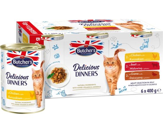 BUTCHER'S DELICIOUS DINNERS MEATY SELECTION IN JELLY - WET CAT FOOD - 6 X 400G