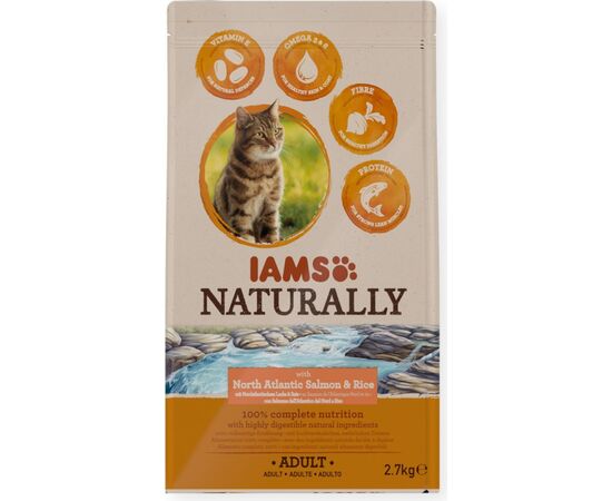 EUKANUBA IAMS NATURALLY ADULT NORTH ATLANTIC SALMON & RICE - DRY CAT FOOD - 2,7KG