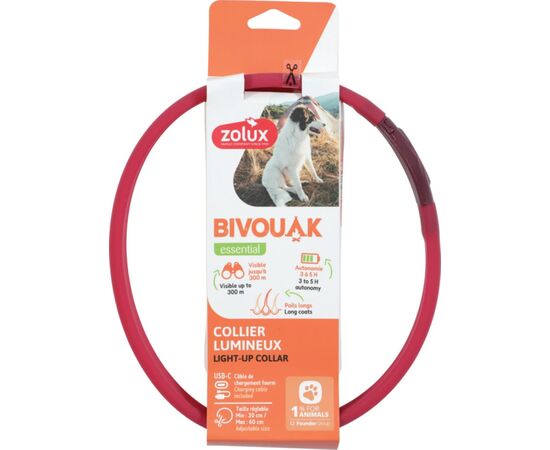 ZOLUX BIVOUAK LED SILICONE RED - DOG COLLAR - 30-60 CM