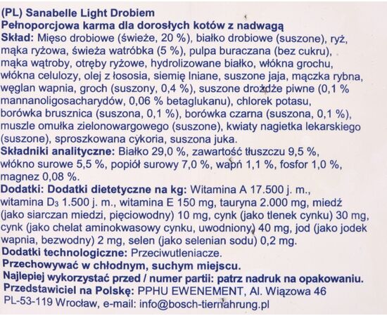 BOSCH SANABELLE LIGHT POULTRY 10 KG